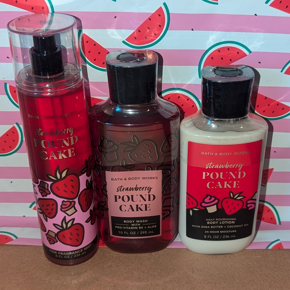 🍓Bath & Body Works Strawberry Pound Cake Trio🍓 NWT